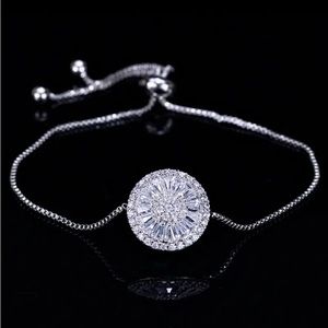 Silver and cubic zirconia lariat bracelet (or bolo bracelet)